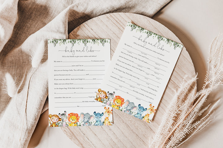 Jungle Animals Baby Shower Mad Libs Printable