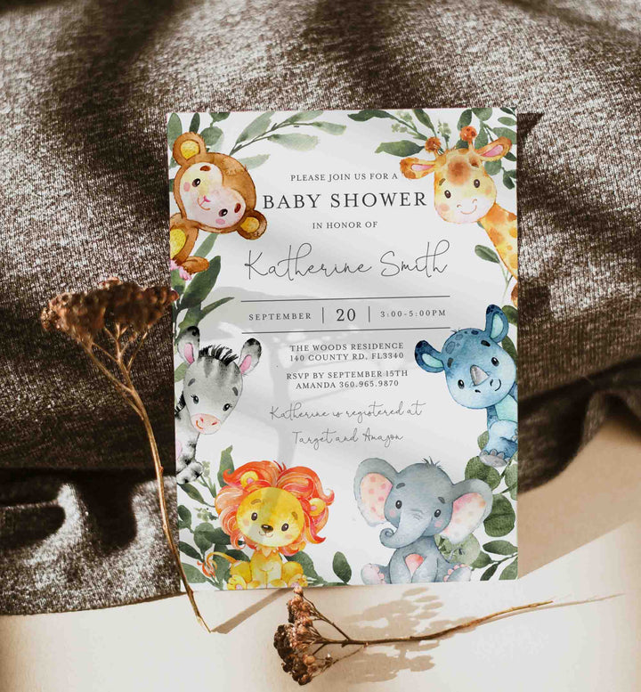 Jungle Animals Baby Shower Invitation Printable