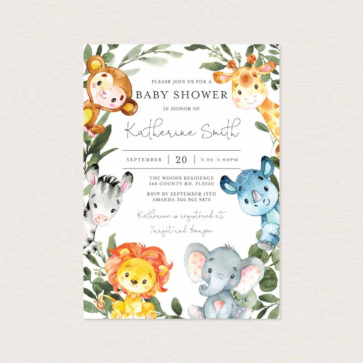 Jungle Animals Baby Shower Invitation Printable