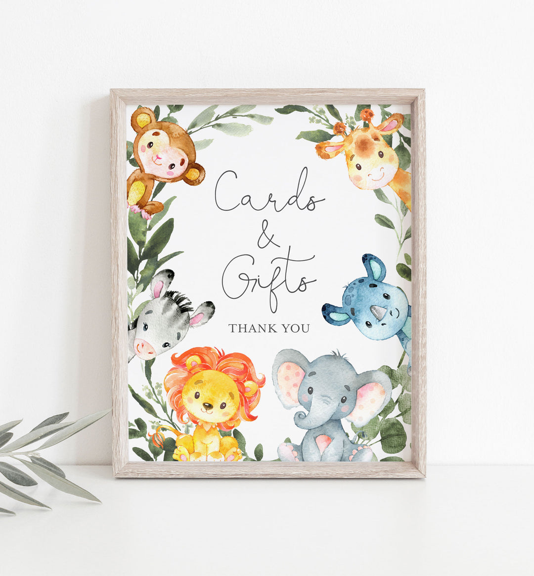 Jungle Animals Baby Shower Cards and Gifts Sign Printable