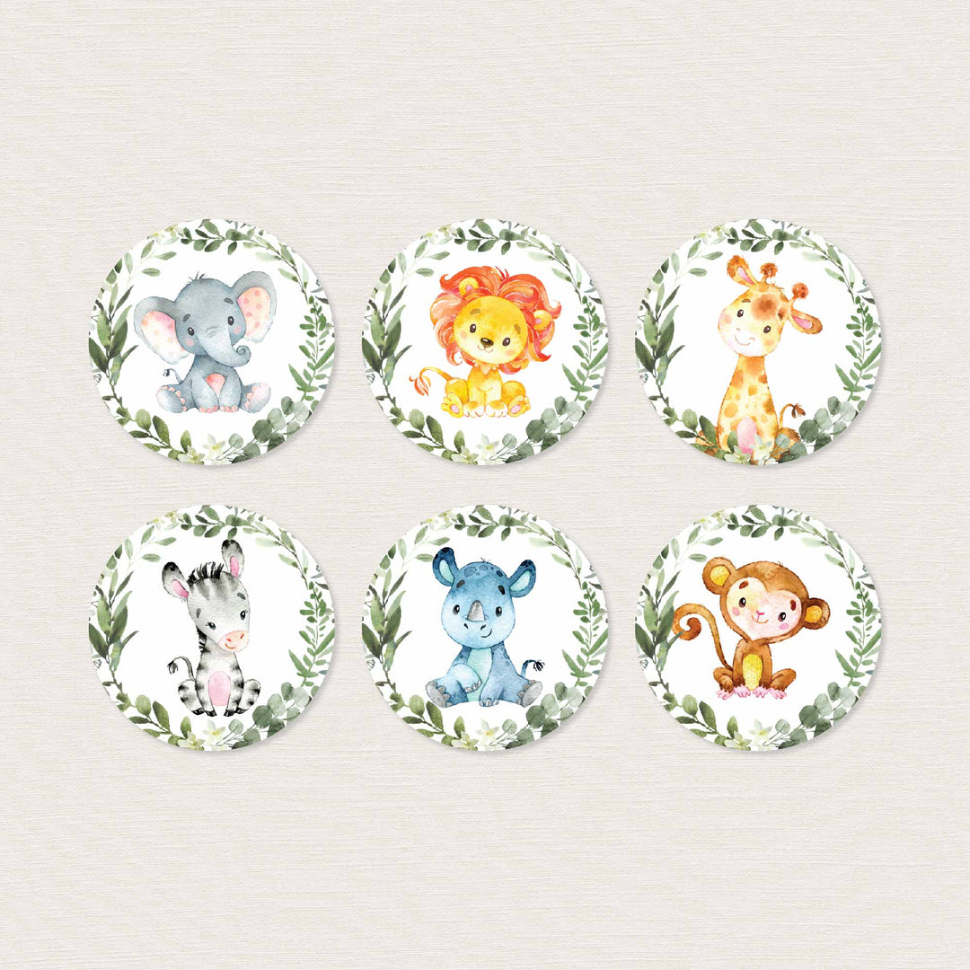 Jungle Animals Baby Shower Cupcake Toppers and Cupcake Wrappers Printable