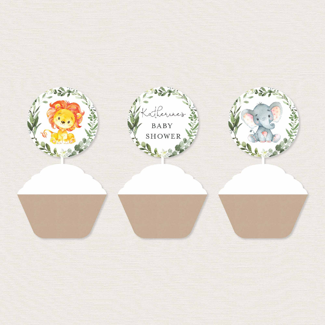 Jungle Animals Baby Shower Cupcake Toppers and Cupcake Wrappers Printable