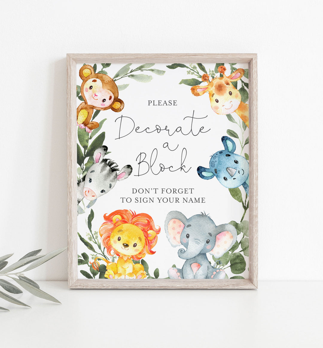 Jungle Animals Baby Shower Decorate A Block Printable