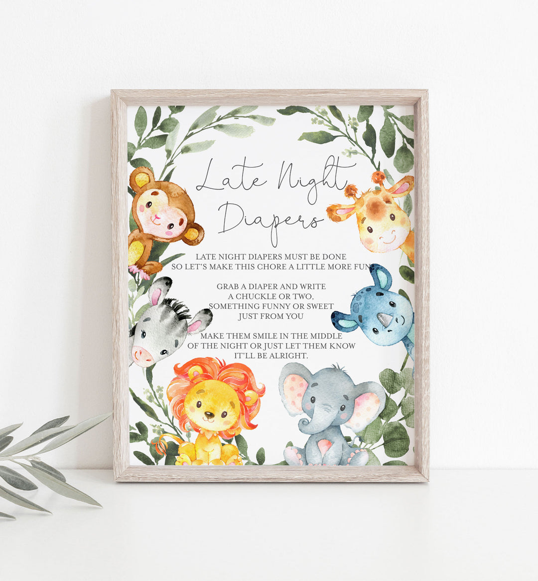 Jungle Animals Baby Shower Diaper Thoughts or Late Night Diapers Printable