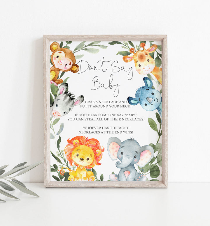 Jungle Animals Baby Shower Don't Say Baby Game Printable