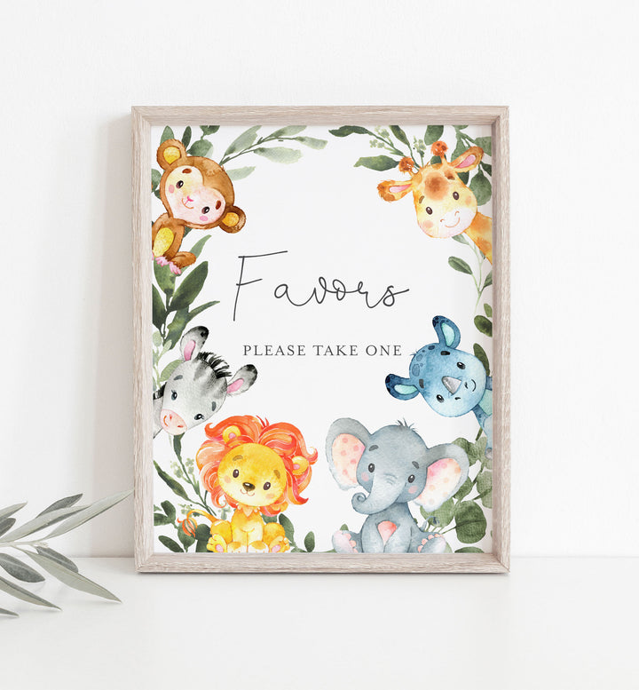 Jungle Animals Baby Shower Favours Sign Printable