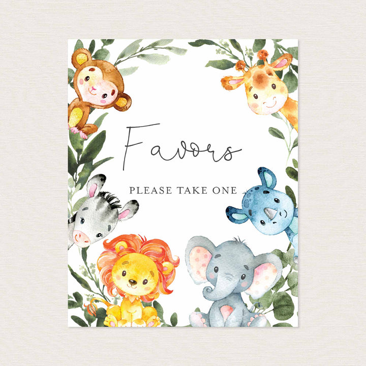 Jungle Animals Baby Shower Favours Sign Printable