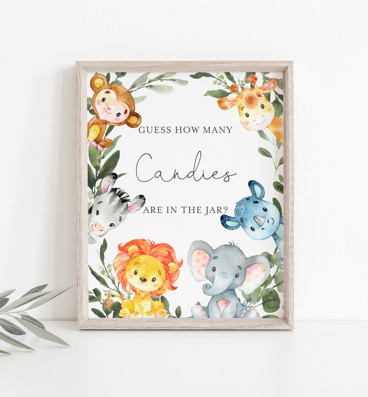 Jungle Animals Baby Shower Guess How Many Candies Game Printable