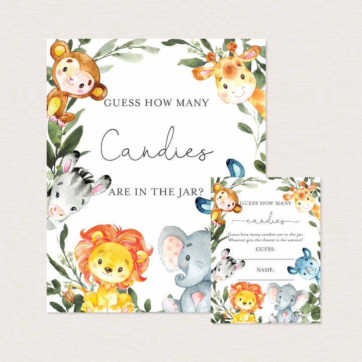 Jungle Animals Baby Shower Guess How Many Candies Game Printable