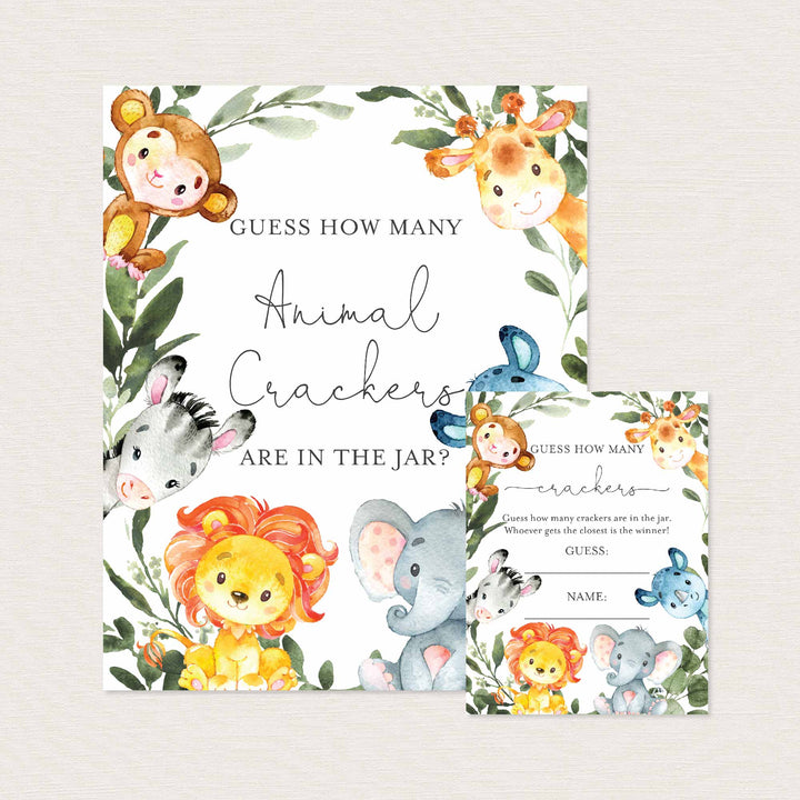 Jungle Animals Baby Shower Guess How Many Animal Crackers Game Printable