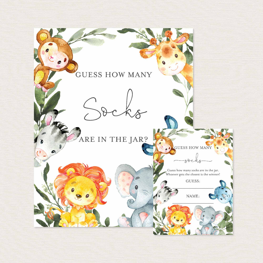 Jungle Animals Baby Shower Guess How Many Socks Game Printable