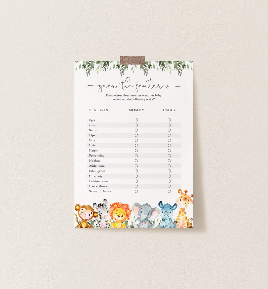 Jungle Animals Baby Shower Guess The Features Game Printable