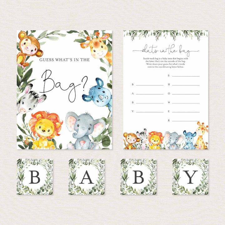 Jungle Animals Baby Shower Guess What's In The Bag Game Printable