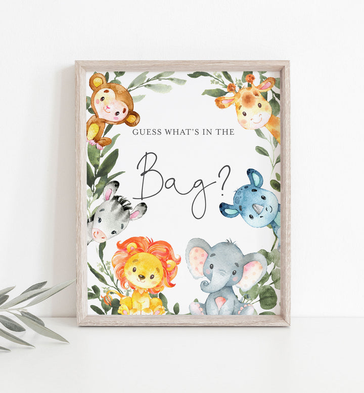 Jungle Animals Baby Shower Guess What's In The Bag Game Printable