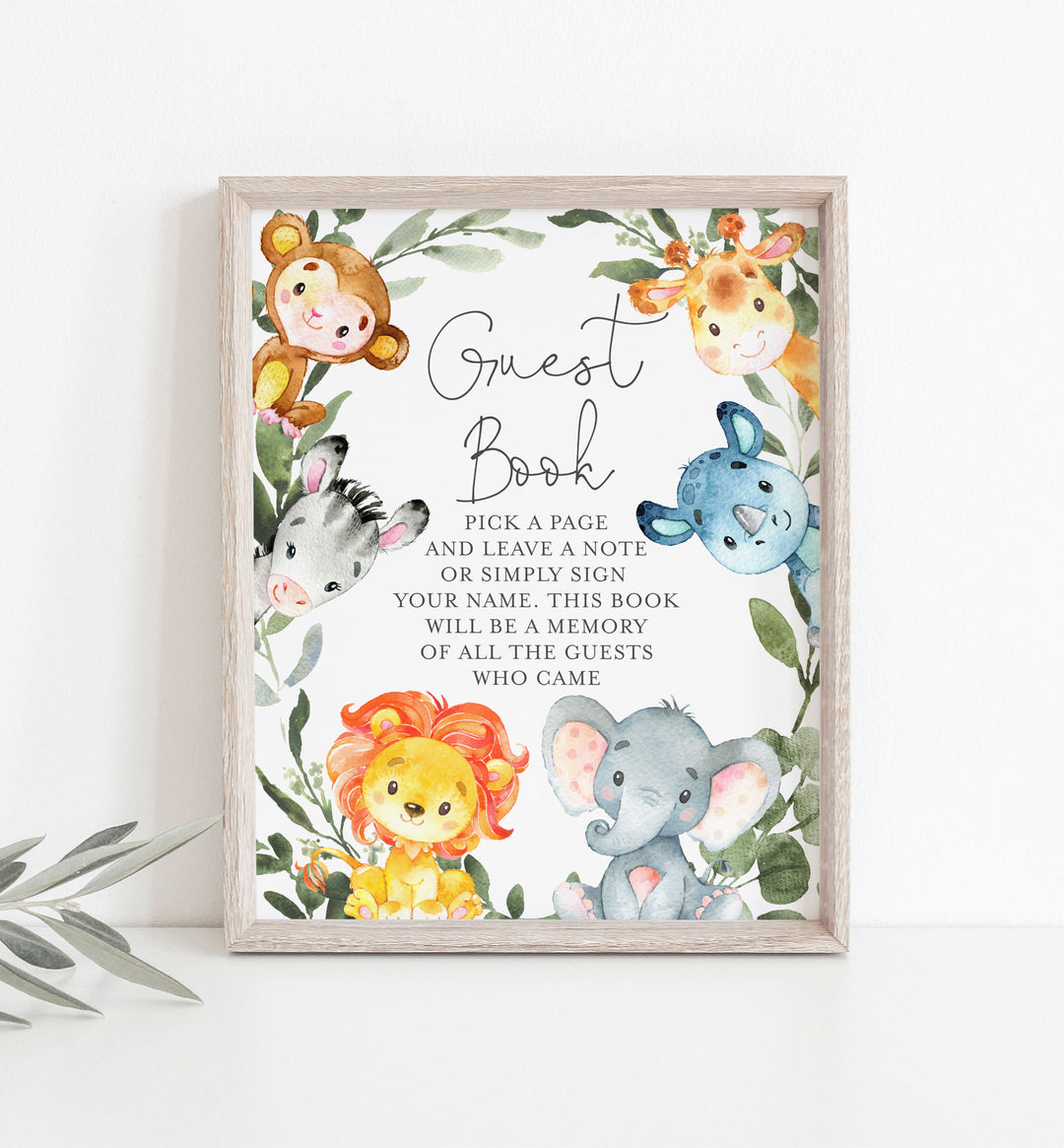 Jungle Animals Baby Shower Guestbook Sign Printable