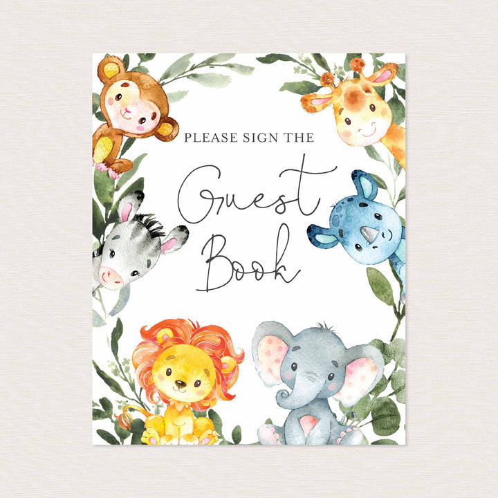 Jungle Animals Baby Shower Guestbook Sign Printable