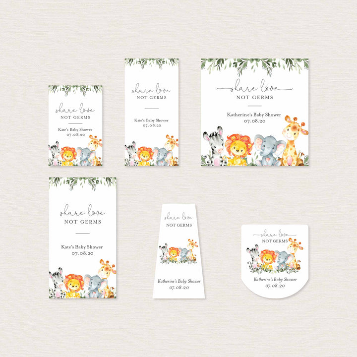 Jungle Animals Baby Shower Hand Sanitizer Label Printable