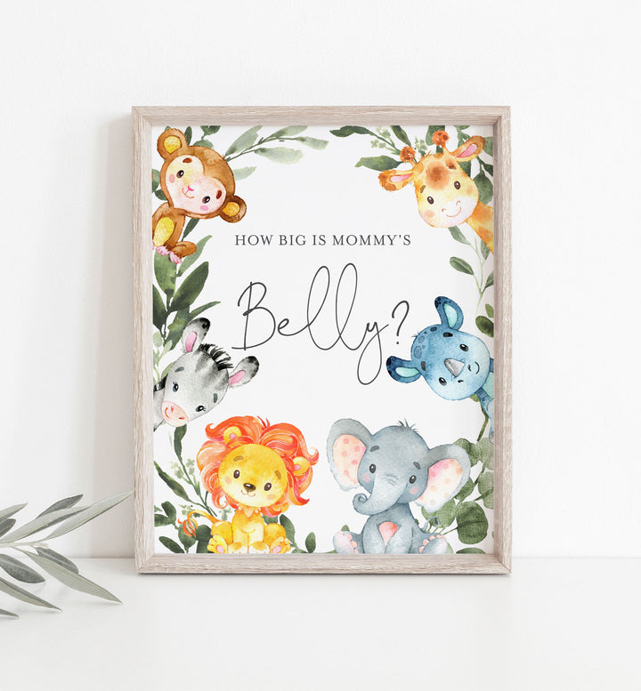 Jungle Animals Baby Shower How Big Is Mummy's Belly Game Printable