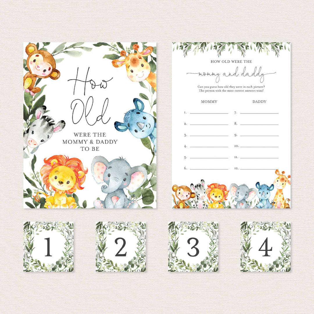 Jungle Animals Baby Shower How Old Were The Mummy and Daddy To Be Game Printable