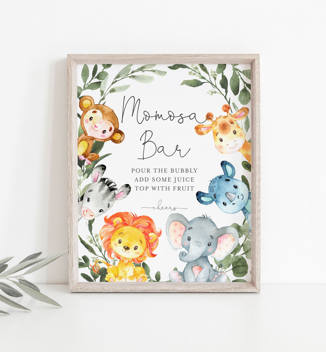 Jungle Animals Baby Shower Mimosa Bar Sign Printable