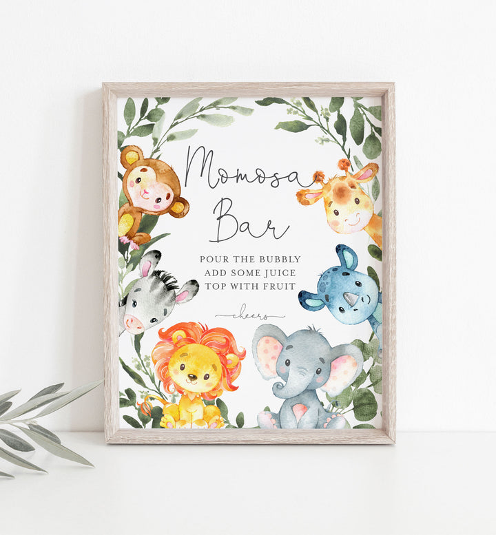 Jungle Animals Baby Shower Mimosa Bar Sign Printable