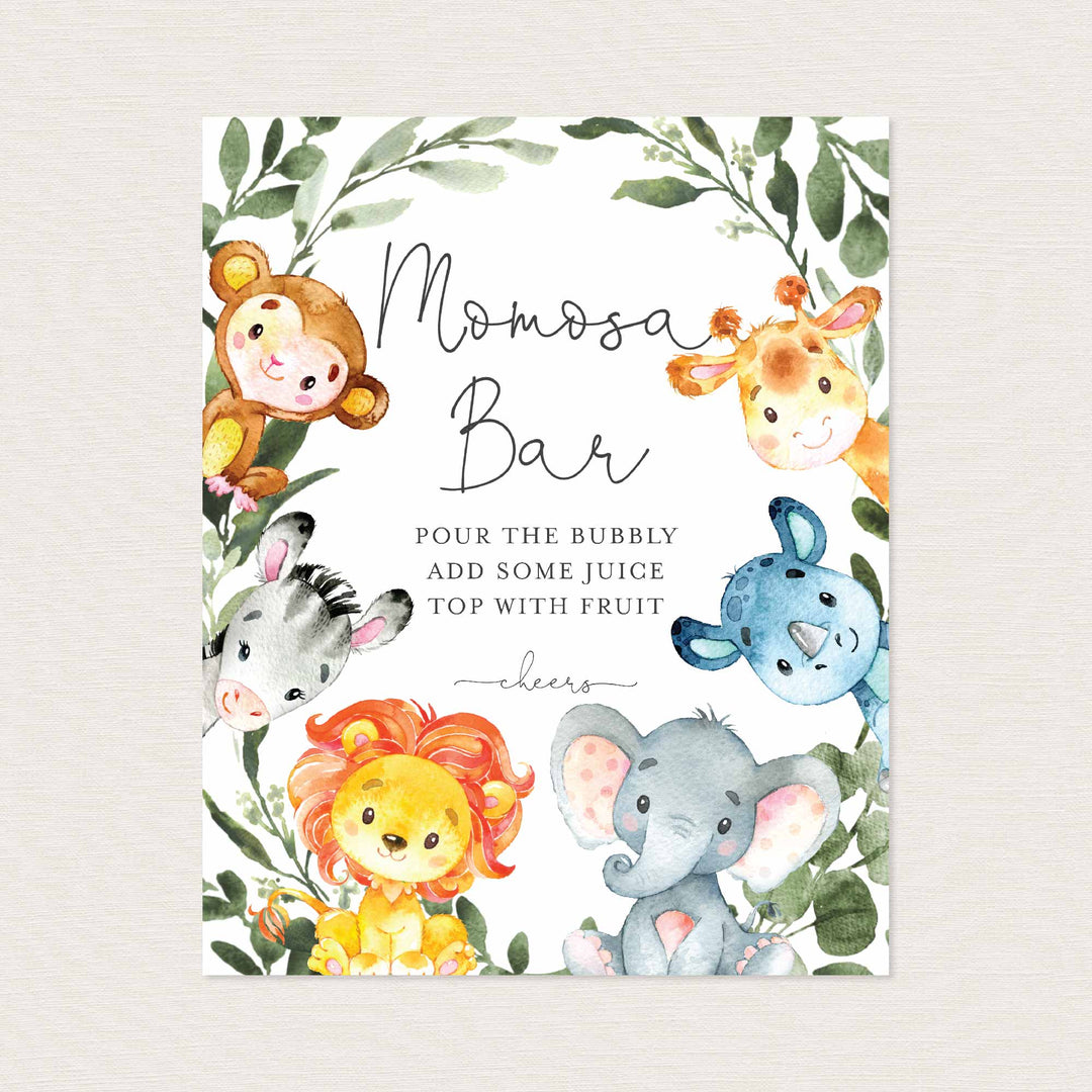 Jungle Animals Baby Shower Mimosa Bar Sign Printable