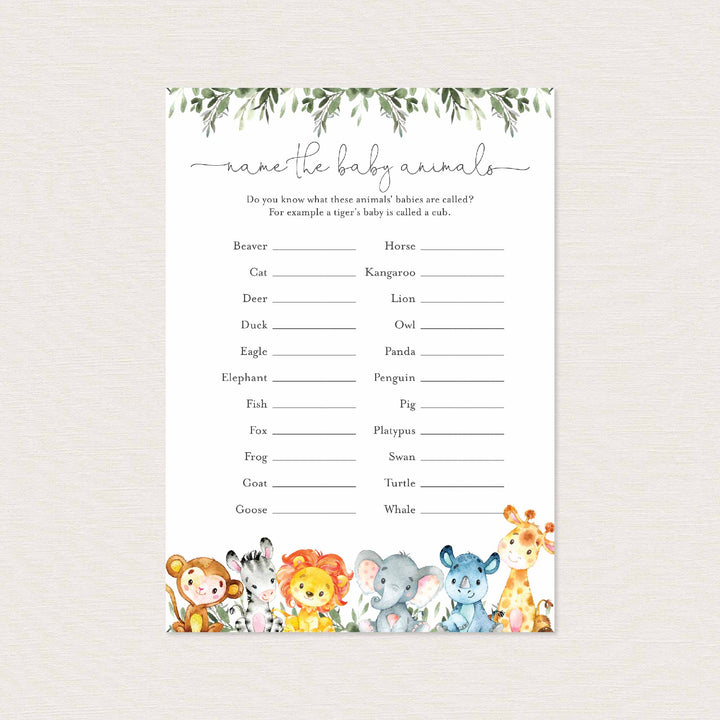 Jungle Animals Baby Shower Name The Baby Animals Game Printable