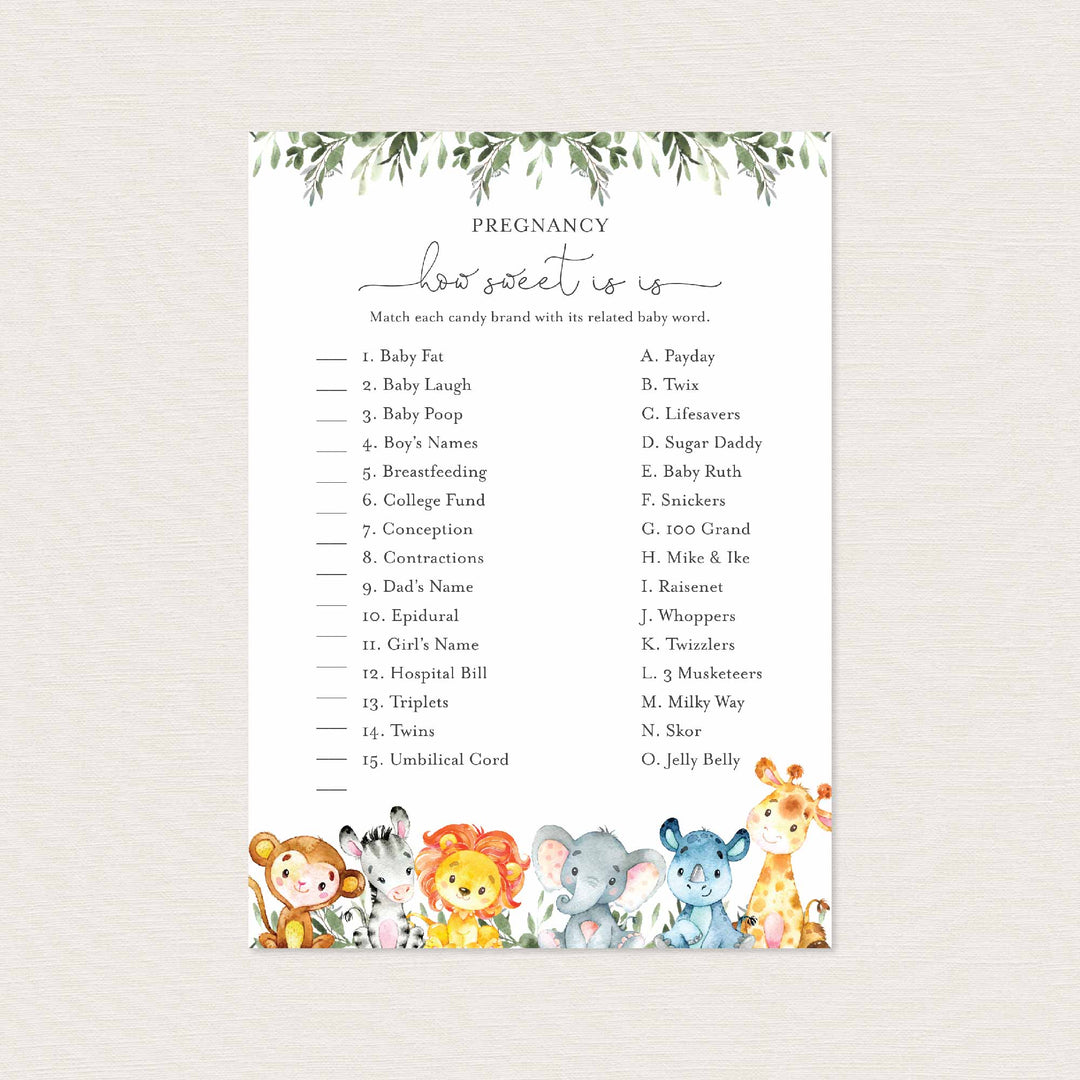 Jungle Animals Baby Shower Pregnancy How Sweet It Is Game Printable