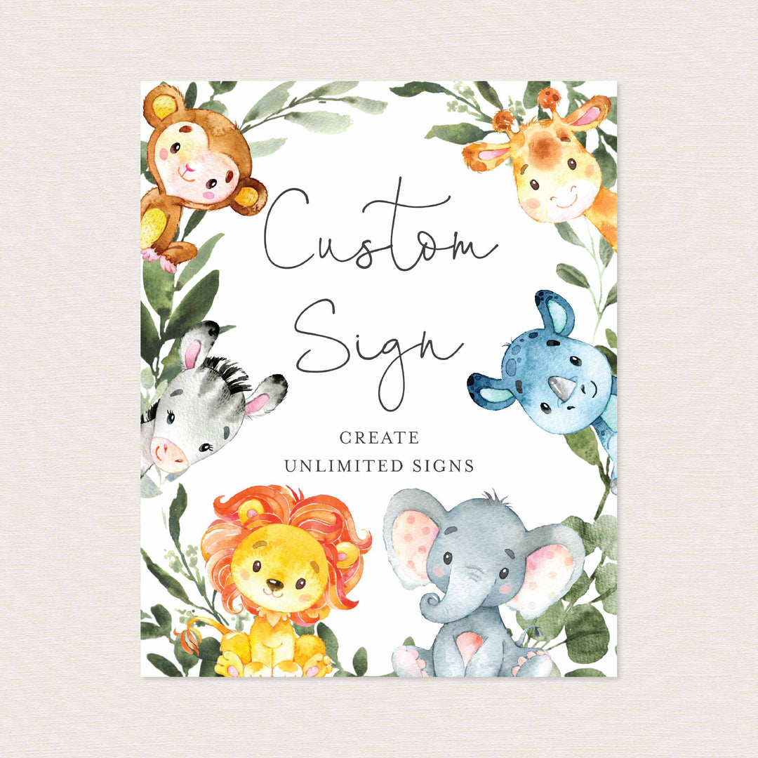 Jungle Animals Baby Shower Table Signs Bundle Printable