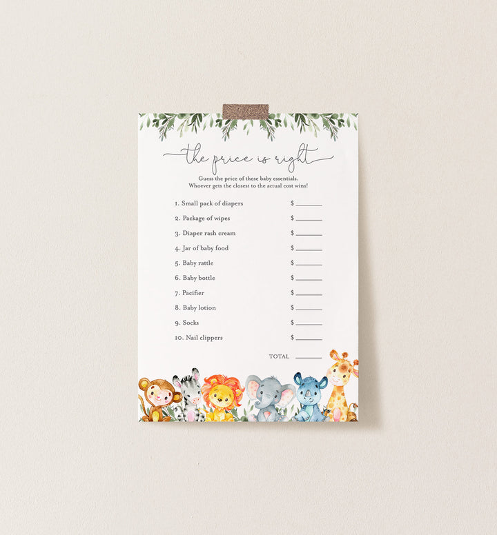 Jungle Animals Baby Shower The Price Is Right Game Printable