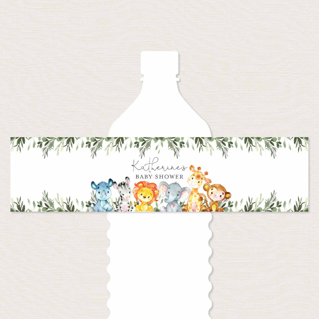 Jungle Animals Baby Shower Water Bottle Label Printable