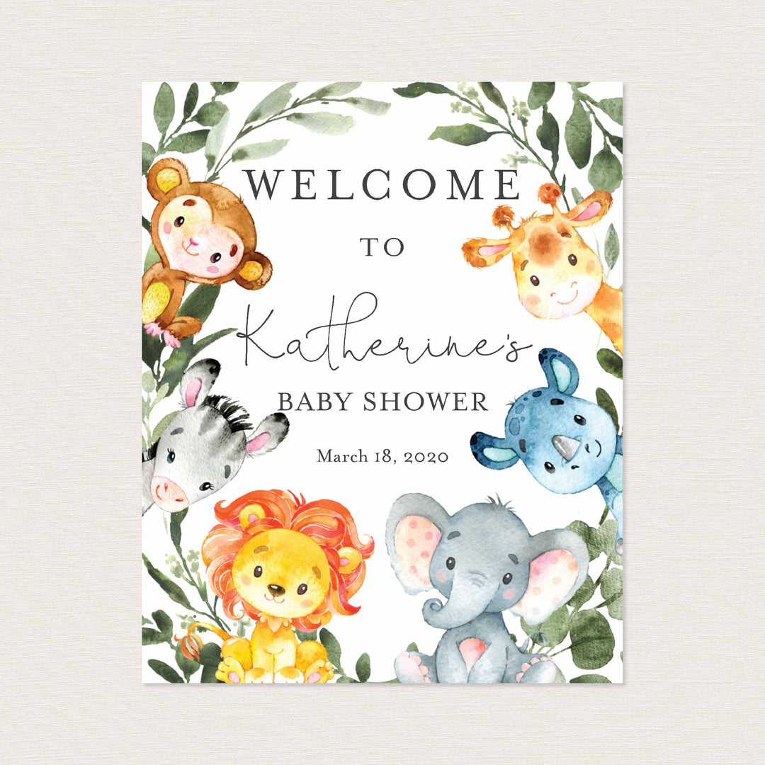 Jungle Animals Baby Shower Welcome Sign Printable