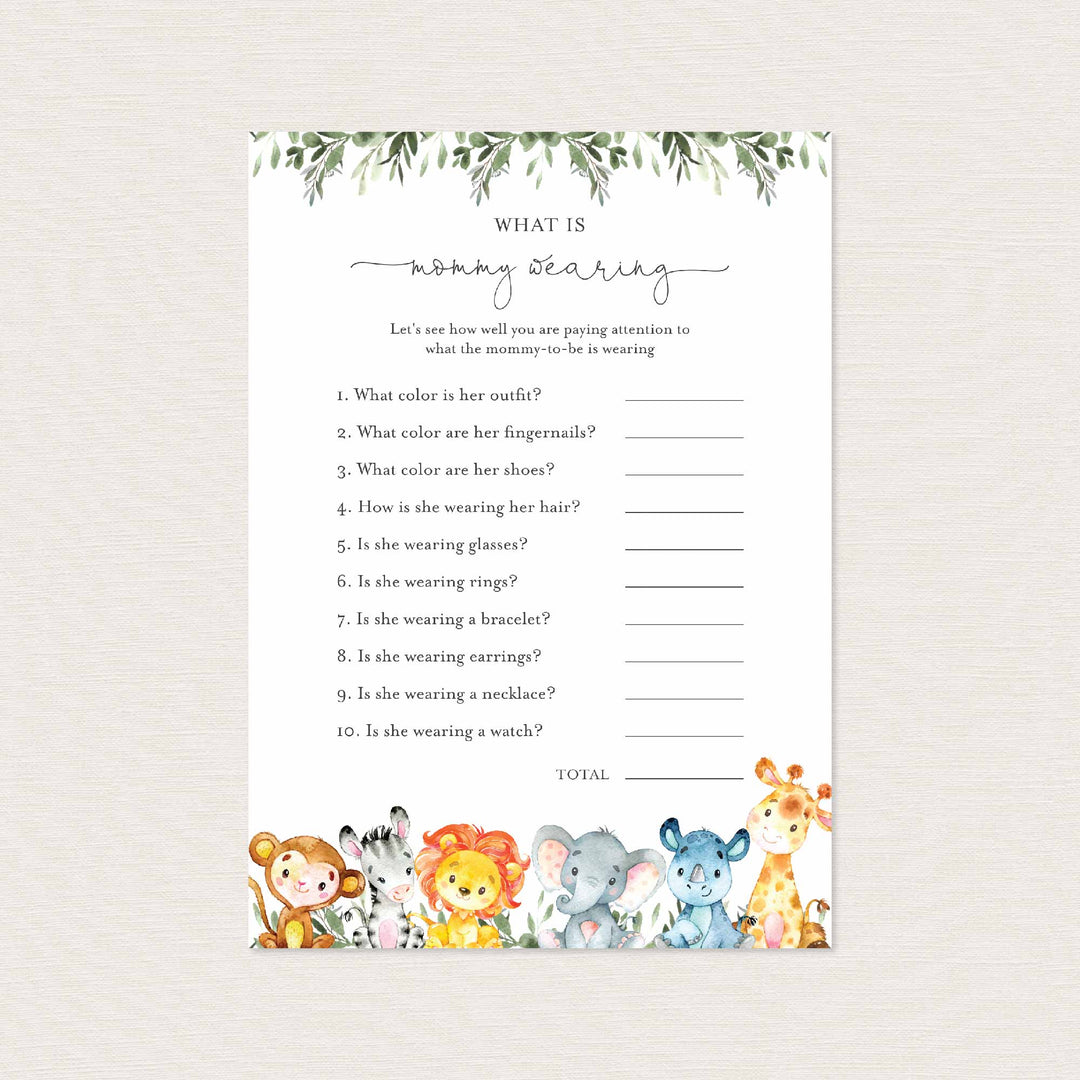 Jungle Animals Baby Shower What Is Mummy Wearing Game Printable