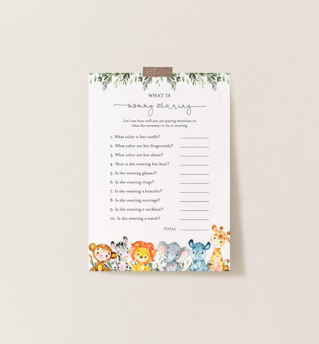 Jungle Animals Baby Shower What Is Mummy Wearing Game Printable