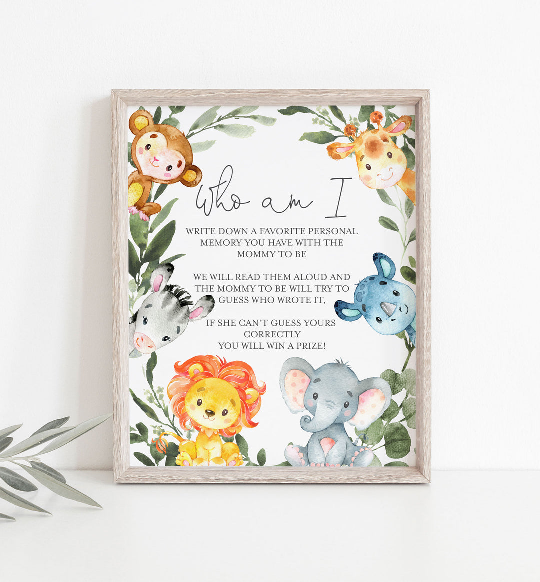 Jungle Animals Baby Shower Who Am I Game Printable