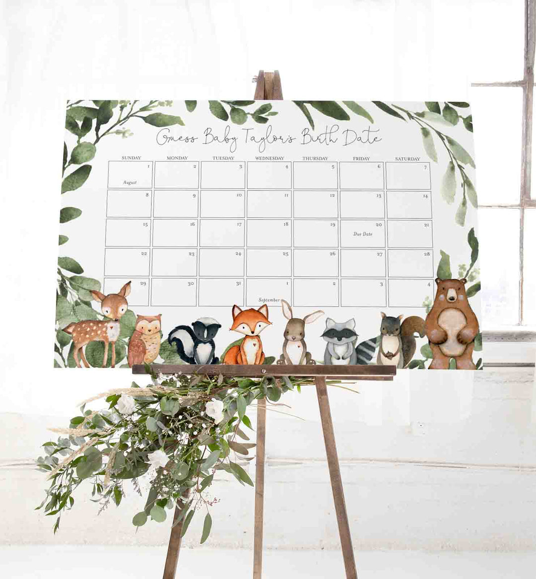 Woodland Animals Baby Shower Due Date Calendar Printable