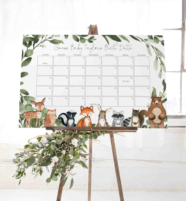 Woodland Animals Baby Shower Due Date Calendar Printable