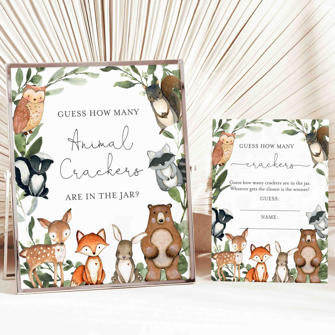 Woodland Animals Baby Shower Guess How Many Animal Crackers Game Printable