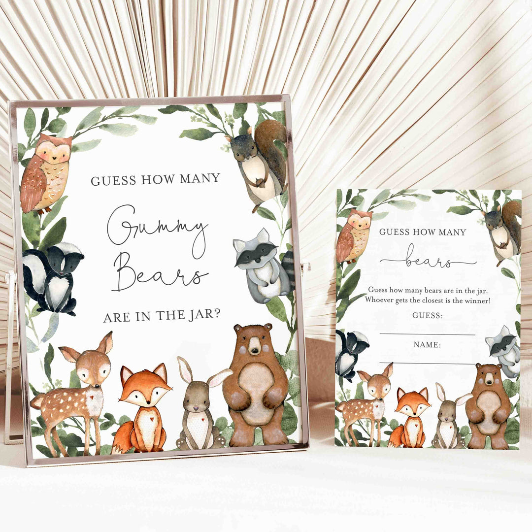 Woodland Animals Baby Shower Guess How Many Gummy Bears Game Printable