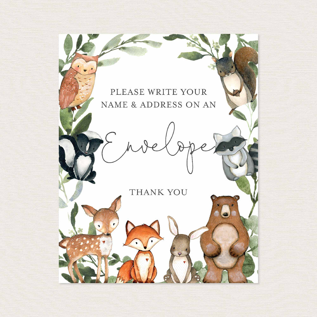 Woodland Animals Baby Shower Address An Envelope Sign Printable