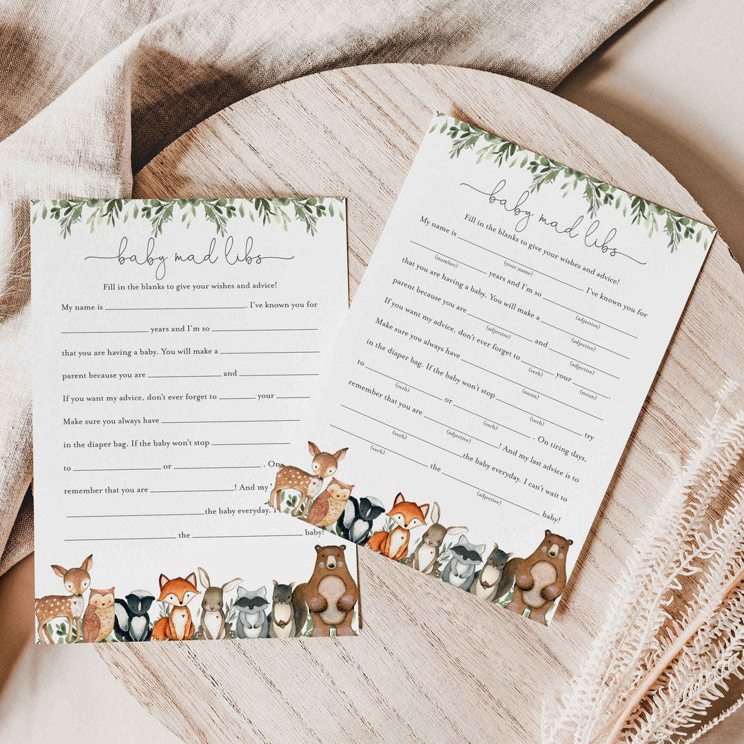 Woodland Animals Baby Shower Mad Libs Printable