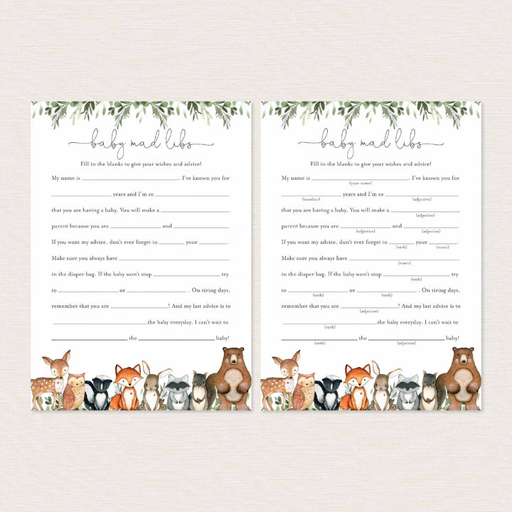 Woodland Animals Baby Shower Mad Libs Printable