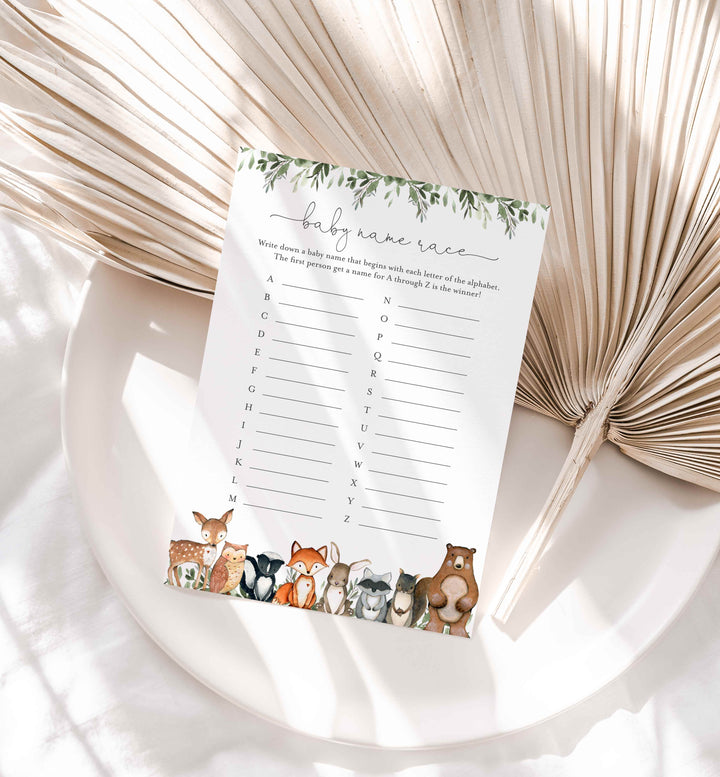 Woodland Animals Baby Shower Name Race Game Printable