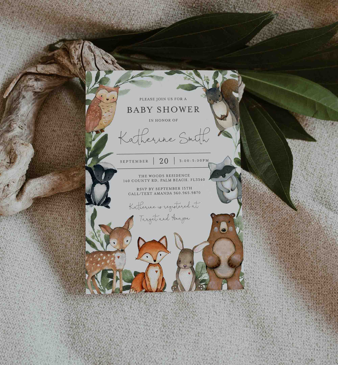 Woodland Animals Baby Shower Invitation Printable
