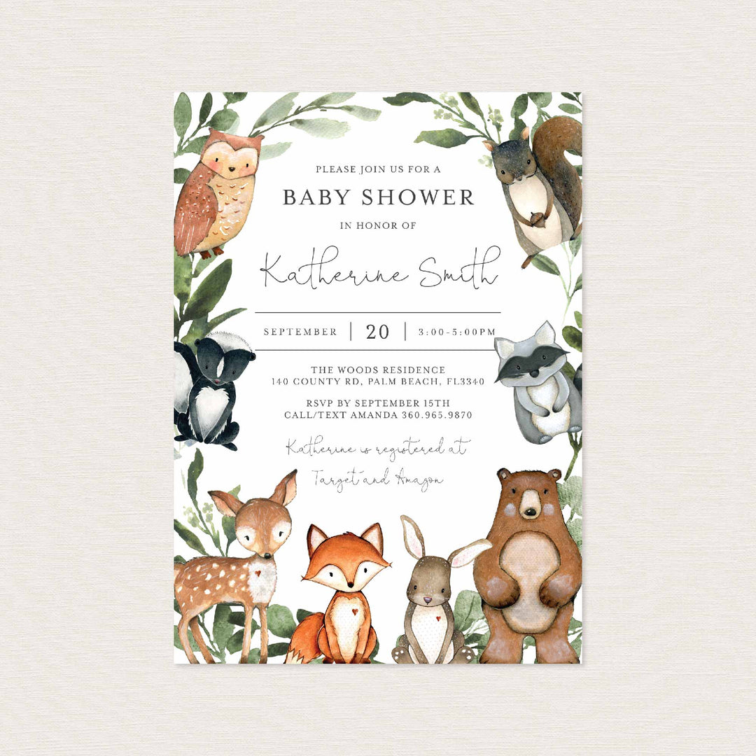 Woodland Animals Baby Shower Invitation Printable