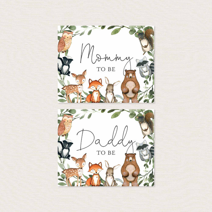 Woodland Animals Mummy and Daddy To Be Chair Sign Printable