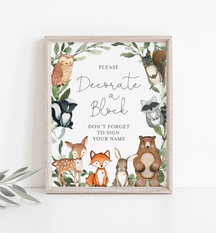 Woodland Animals Baby Shower Decorate A Block Printable