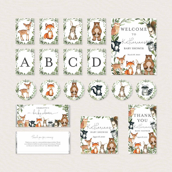 Woodland Animals Baby Shower Decorations Bundle Printable