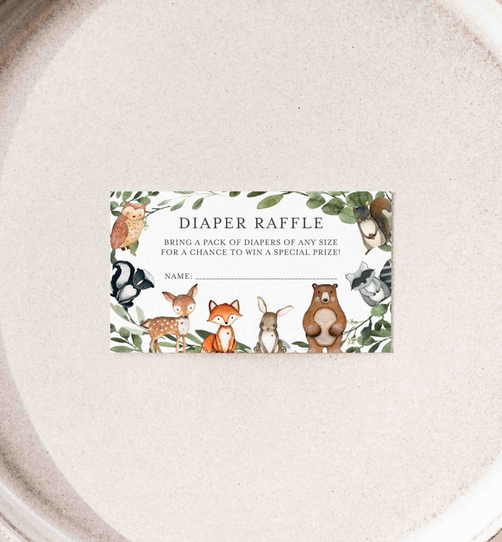 Woodland Animals Baby Shower Diaper Raffle Printable