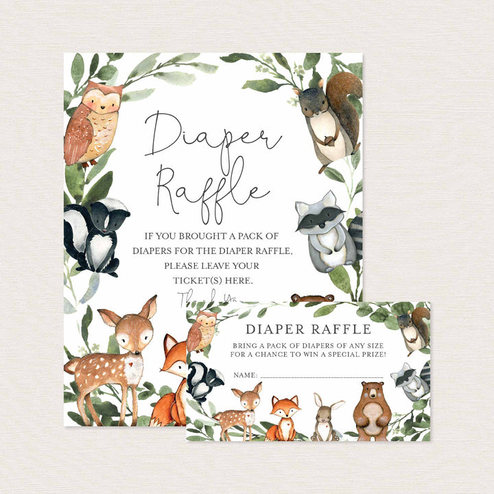 Woodland Animals Baby Shower Diaper Raffle Printable